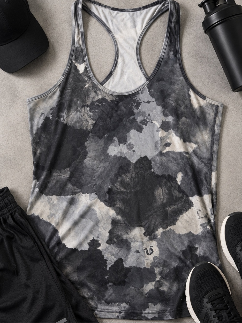 Lululemon Cool Racerback Tank Top Gray White Marble Cloud Tie Dye Yoga Gym Slim